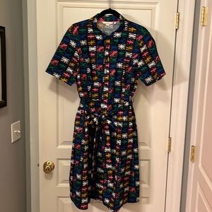 Biden classic shirt dress, size US 14, multicolor Union Jack pattern, pockets!